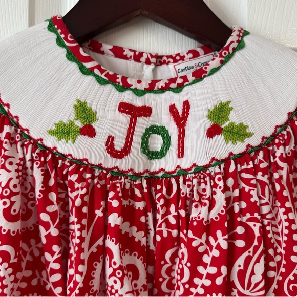 Castles & Crowns Girls 6 Holiday Joy Smocked Dress Red Mistletoe Winter - Picture 1 of 7